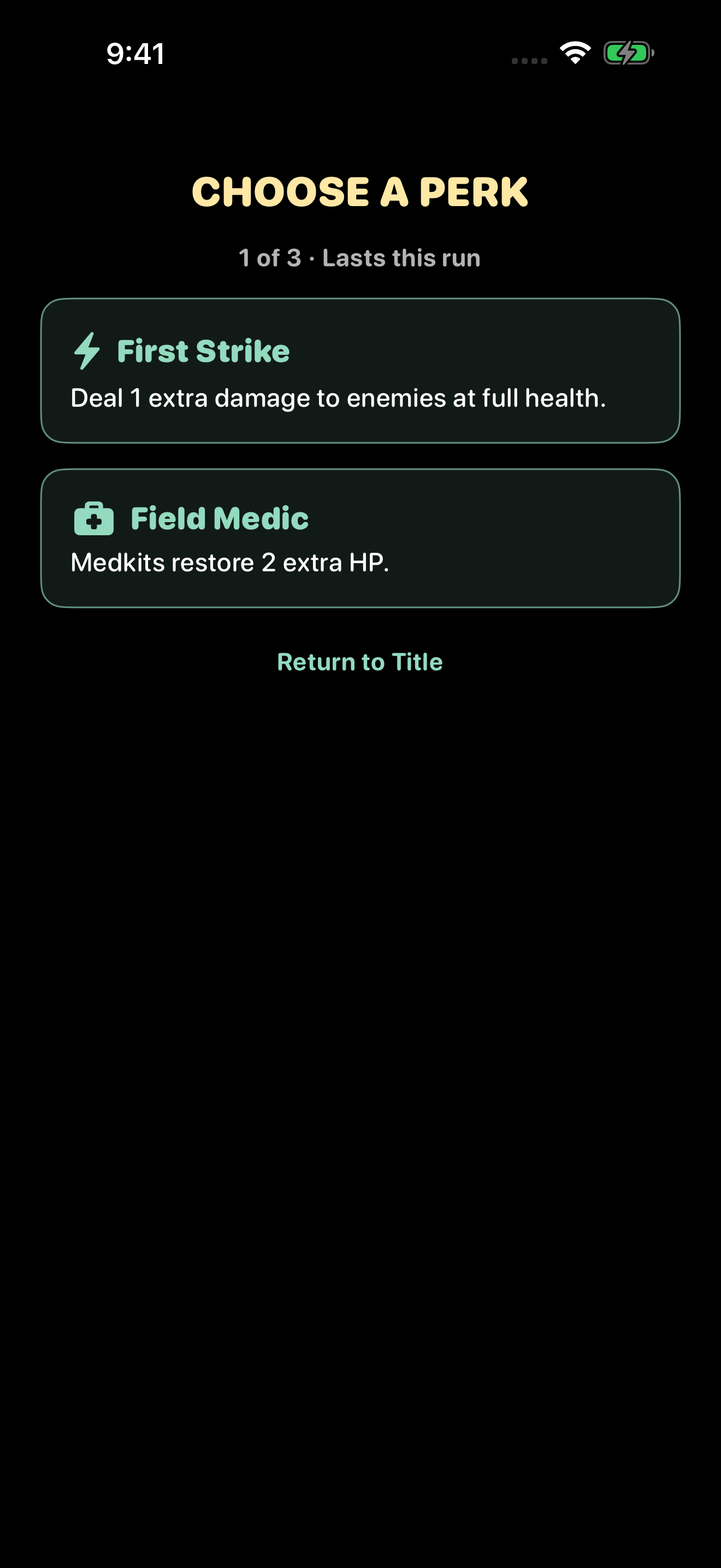 Choosing between First Strike and Field Medic perks on iPhone